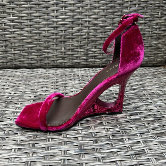 Reiss London Cora Pink Velvet Strappy Wedge Heels - Picture 4 of 5
